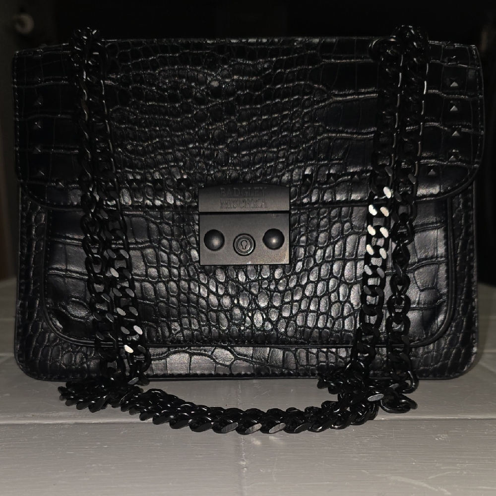 Badgley Mischka Black Crocodile-Embossed Crossbody Bag